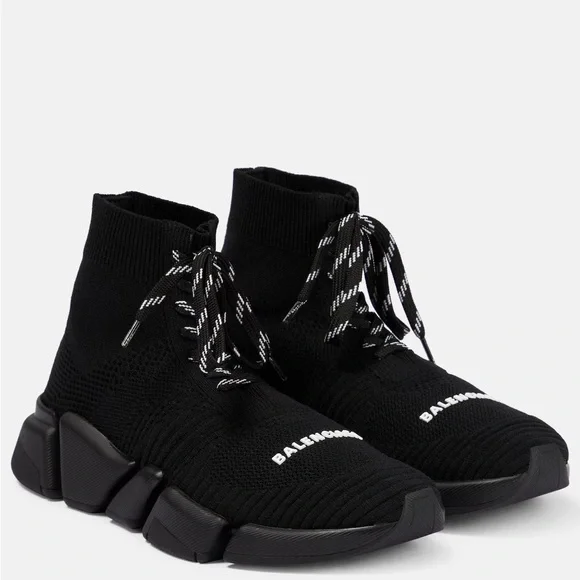 Balenciaga Black High-Top Knit Sneakers - Picture 1 of 2